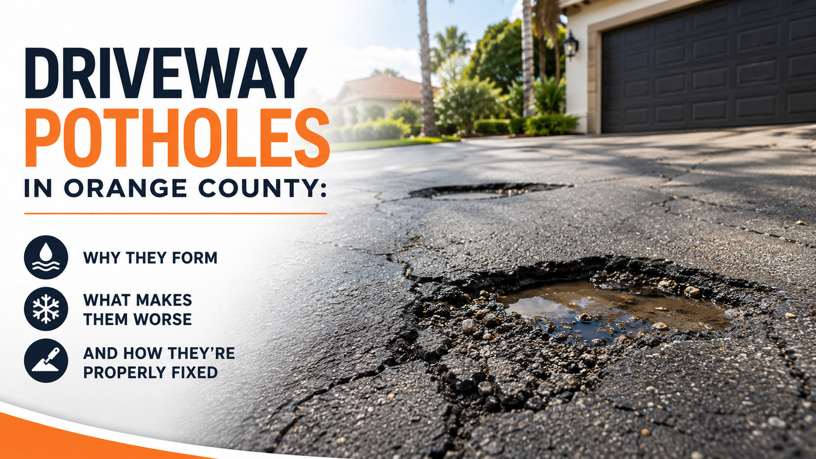 Driveway Potholes in Orange County: Why They Form, What Makes Them Worse, and How They're Properly Fixed